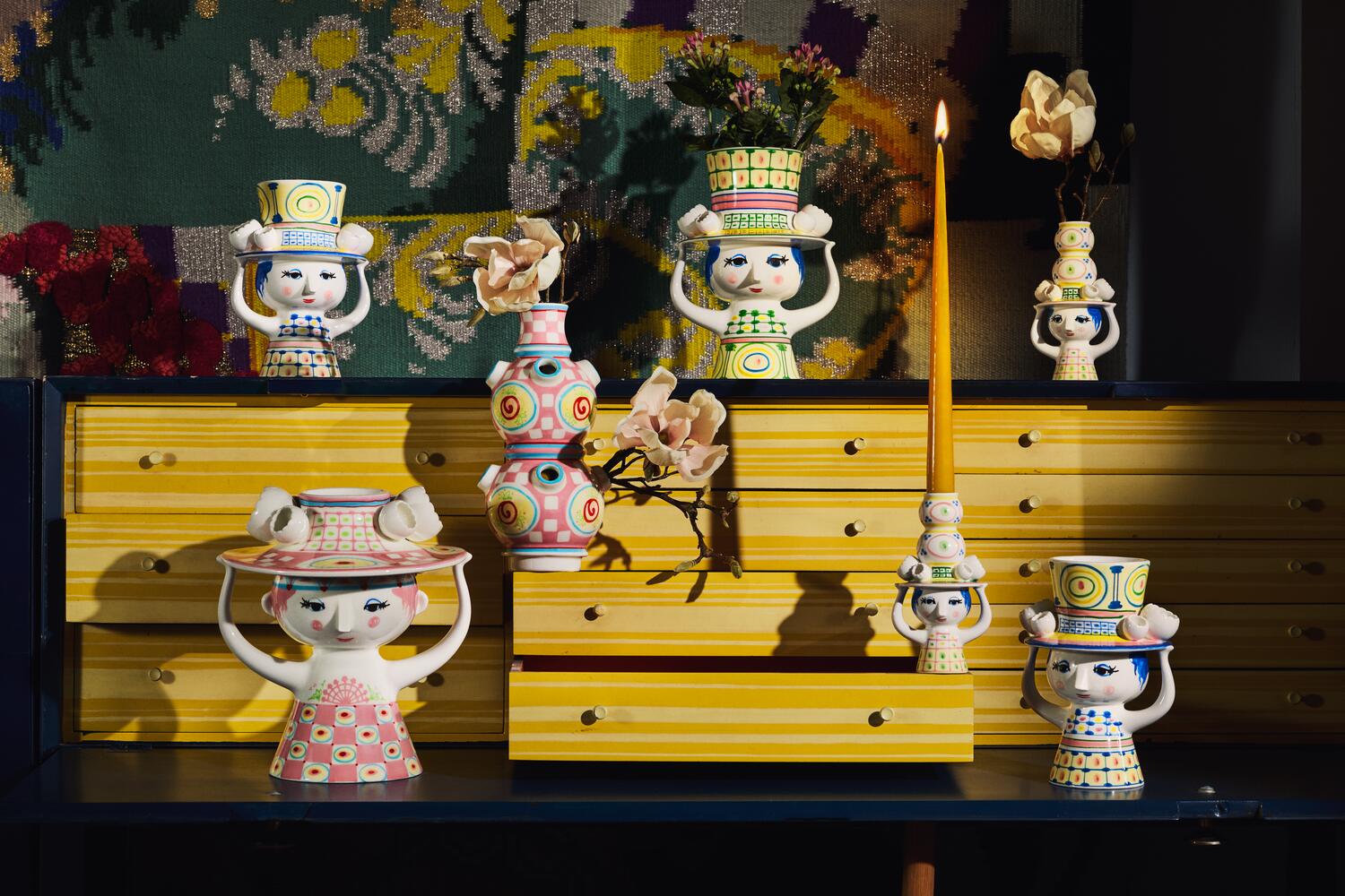 Lady with hat vase, pink - H:50 cm